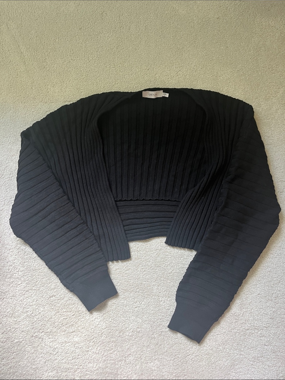 Greylin Black Cropped Ribbed Shrug